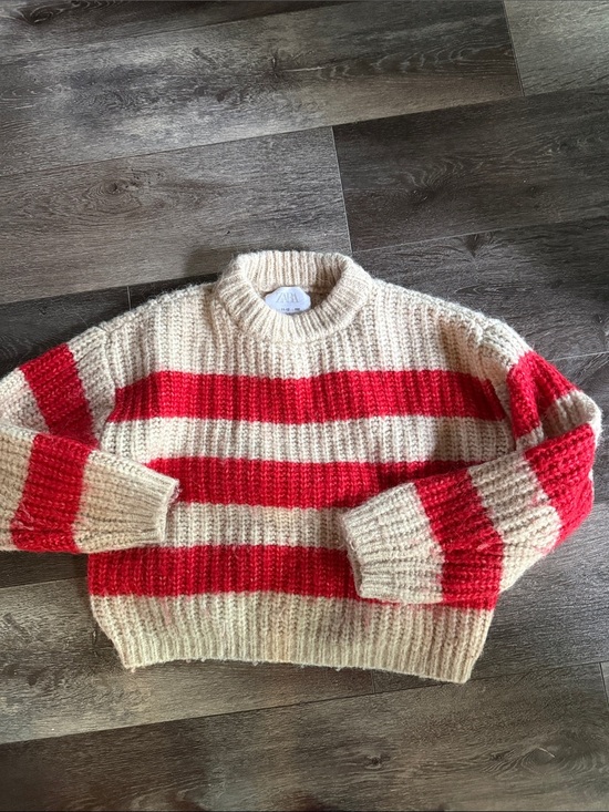 Zara Other - Zara Cream and Red Striped Knit Sweater